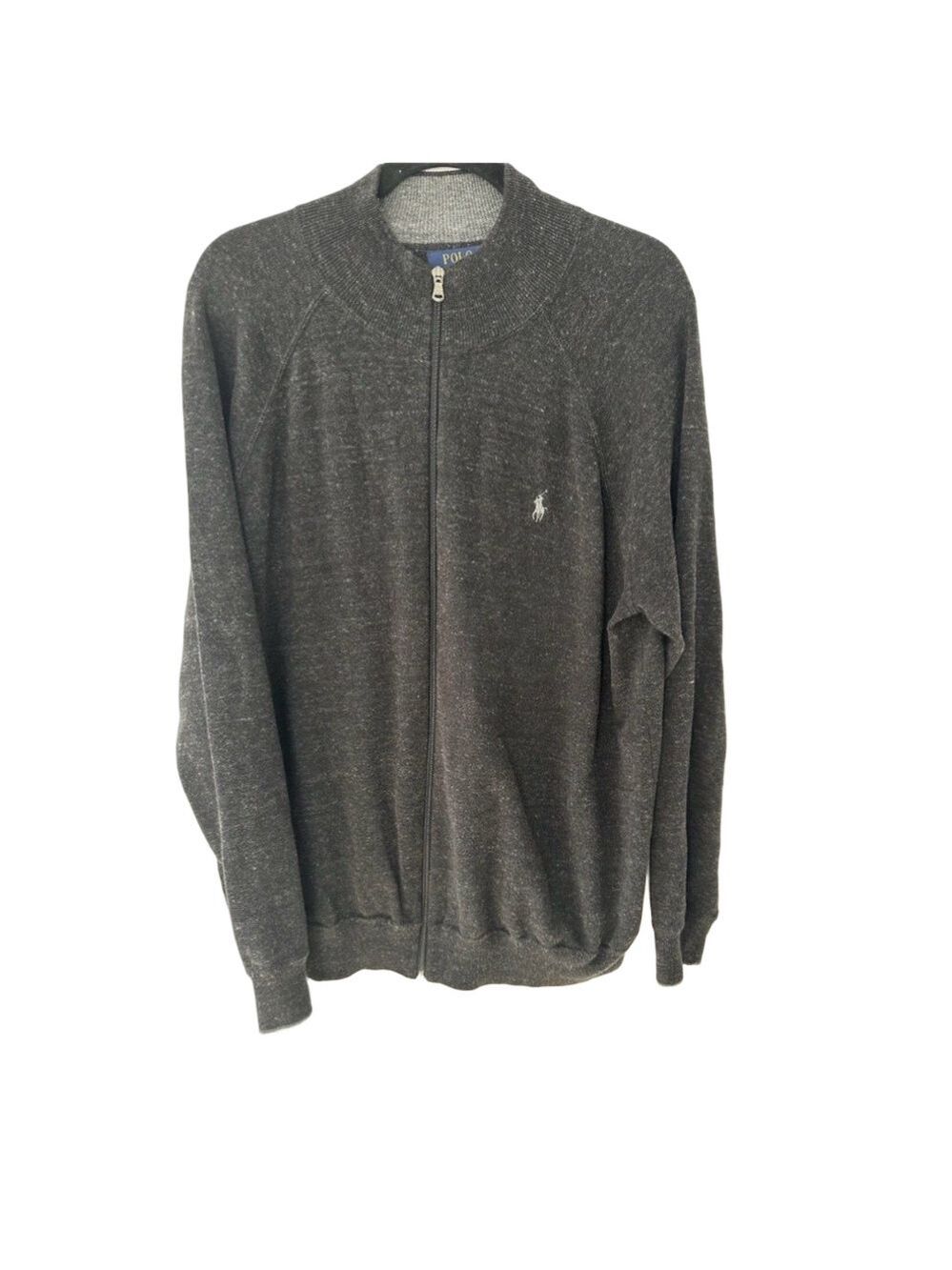 Polo Ralph Lauren sweater XL Full Zip 100% Cotton Dark Grey  HTR Full Zip fall